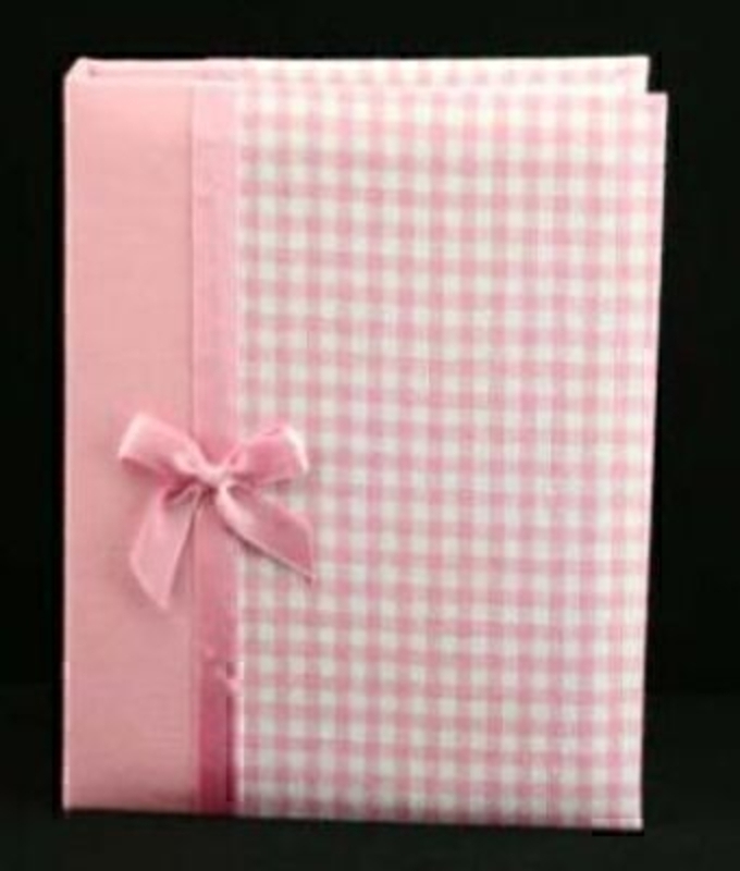Pink Gingham with bow Photo Album by Gisela Graham. A perfect gift for a baby girl. Holds 72 4